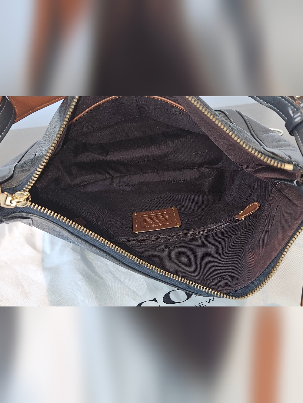 COACH EUC Sutton Signature Hobo Bag with Tassel In Charcoal Midnight Navy - Picture 12 of 16